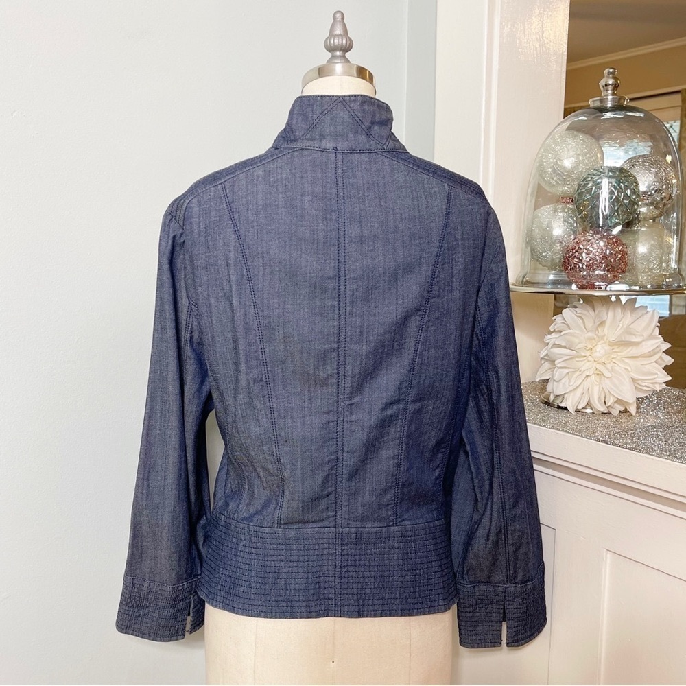 White House Black Market Zip Front Denim Jacket Blue 14 - Picture 7 of 12